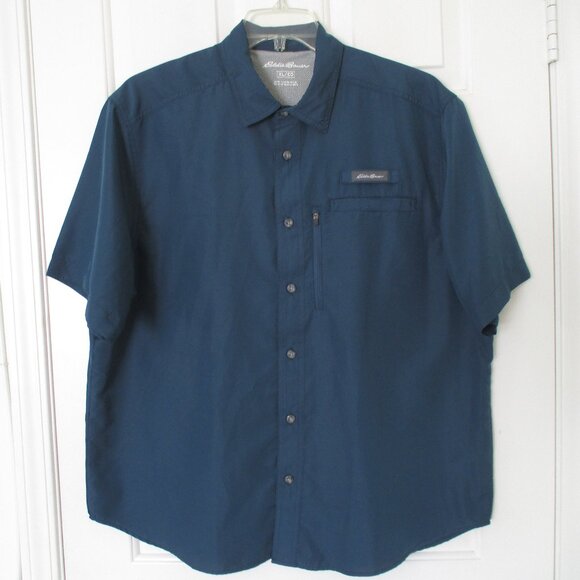 Eddie Bauer Mens S/S Blue Polyester Vented Active Fishing Shirt - Size XL - Picture 2 of 3